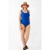 venüsshopping- Kadın Saks Mavisi Büyük Beden Düz Tek Parça Mayo