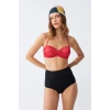 venüsshopping- Kadın Straplez Kırmızı Yüksek Bel Bikini Takımı