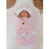 Yenidoğan 4 Kat Müslin Kumaş Kulaklı Patili Fiyonk Bebek Battaniyesi Kundak Pembe