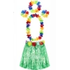 Yetişkin Ve Çocuk Uyumlu Luau Aloha Hawaii Yeşil Etek Ve Renkli Kolye Taç 2 Adet Bileklik Seti (4172)