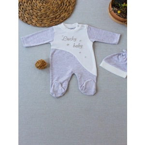 0-3 3-6 Ay Lucky Baby Nakışlı Es Çizgi Boy Şapkalı Erkek Bebek Tulumu Kahvemelanj