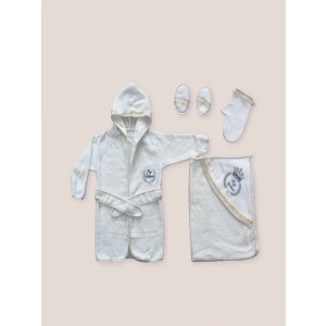 0-6 Ay Kaplan Nakışlı Bornozlu 5li Erkek Bebek Havlu Silgi Takımı Mavi