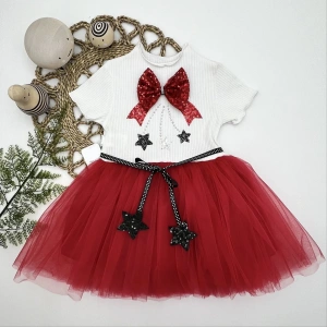 1-2-3 Yaş Payetli Yıldız Nakışlı Astarlı Etek Kız Bebek Tütü Elbisesi Ekru