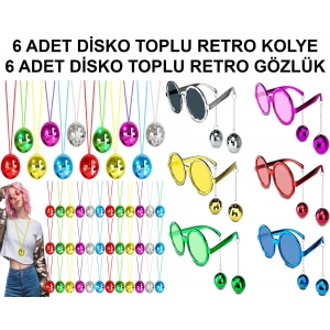 12 Parça Renkli Disko Toplu Retro Parti Seti – 6 Kolye + 6 Gözlük (4172)
