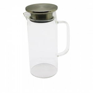 1.2lt - Yuvarlak Cam Sürahi - Süzgeçli Metal Kapak Borosilikat - Termisil Isıya Dayanaklı (4172)