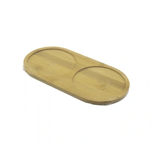 2 Bölmeli Oval Ahşap Bambu Yağdanık Altlık 12x24x0.8cm (4172)