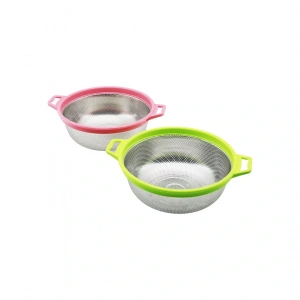 21cm Renkli Plastik Çerçeve - Kulplu Çelik Sepet Metal Süzgeç (4172)