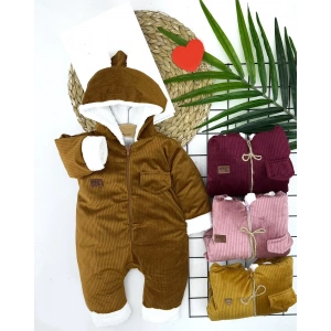 3-6-9-12 Ay Fermuar Kapamalı Kadife Kumaş İçi Tüylü Kız Erkek Bebek Tulumu Bej