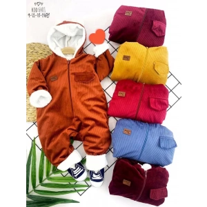 3-6-9-12 Ay Fermuar Kapamalı Kadife Kumaş İçi Tüylü Kız Erkek Bebek Tulumu Kahverengi