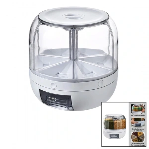 360° Dönebilen Gıda Organizeri 6 Bölmeli - 6kg. Otomatik Düğme Musluk (4172)