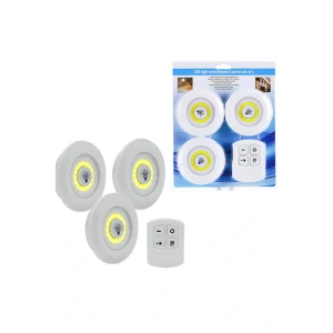 3lü Uzaktan Kumandalı Yapışkanlı Kablosuz Led Spot Lambalar (4172)