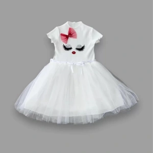 5-6-7 Yaş Payetli Süslü Yüz Baskılı Kız Çocuk Elbisesi