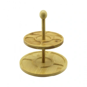 5 Bölmeli - Yuvarlak - 2 Katlı  Ahşap Bambu Sunumluk  Çap: 19.5cm -- 24.5cm (4172)