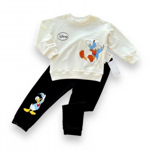 6-9-12-18 Ay Ördek Baskılı Pamuk Penye Kumaş Erkek Bebek Takımı Siyah