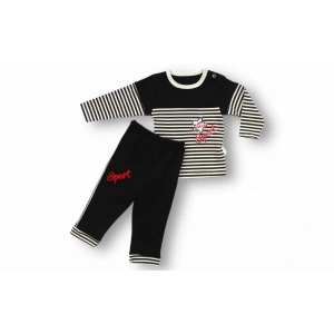 6-9 9-12 12-18 18-24 24-36 Ay Sport Baskılı Çizgili Uzun Kollu Sweatli 2li Erkek Bebek Takımı Siyah