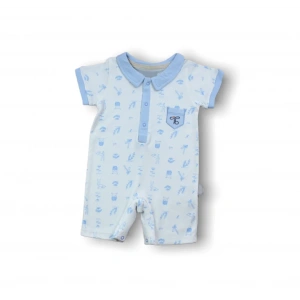 6-9 9-12 12-18 Ay Galaksi Baskılı Çıtçıtlı Kısa Kollu Erkek Bebek Tulumu Mavi