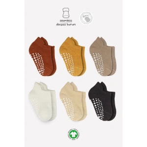 6lı Sneakers Kaymaz Penye Çorap Bs20102 Toprak