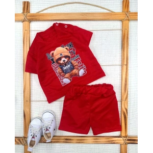 9-12-18-24 Ay Dansçı Ayıcık Baskılı Şortlu Kısa Kollu Tişört 2li Erkek Bebek Takımı