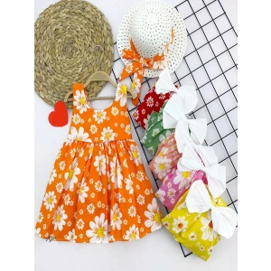 9-12-18-24 Ay Hasır Şapkalı Papatya Desenli Askılı 2li Kız Bebek Elbisesi Sarı
