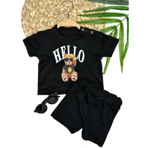 9-12-18-24 Ay Hello Gözlüklü Ayıcık Baskılı Şortlu Kısa Kollu Tişört 2li Erkek Bebek Takımı