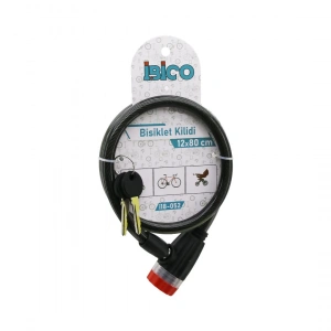 Anahtarlı Çevirmeli Kilit Kapaklı Plastik Kafa Bisiklet Kilit Çelik Tel Siyah Şeffaf Kılıf 12mmx80cm (4172)