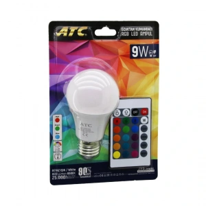 Atc-rgb-9w  Kumandalı   9w=60w  Rgb=16-renkli Led Ampul E27 800 Lümen 6500k 25.000 Saat Ömür (4172)