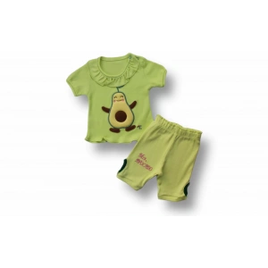 Avokado Nakışlı Kısa Kollu Sweatli Şortlu 2li Kız-erkek Bebek Takımı Yeşil