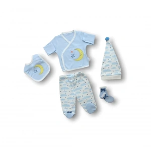 Ay Dedem Nakışlı  5li Zıbın Takımı Hastane Çıkışı Mavi