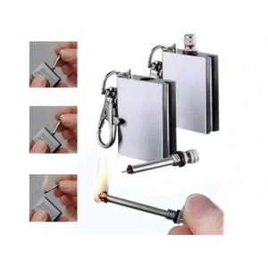 Benzinli Kibrit Çakmak Magnezyum Çubuklu Anahtarlıklı Benzinli Metal Kibrit Gümüş