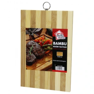 Beyaz Çizgili Bambu Kesim Pano Metal Kulplu 18x28cm (4172)