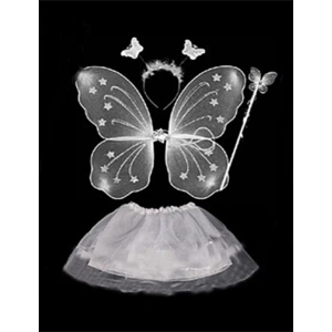Beyaz Kelebek Kostümü - Beyaz Kelebek Kostüm Aksesuar Seti 4 Parça (4172)
