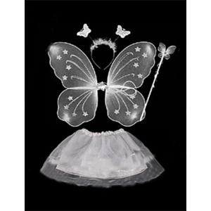 Beyaz Kelebek Kostümü - Beyaz Kelebek Kostüm Aksesuar Seti 4 Parça (4172)