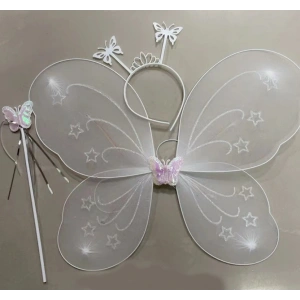 Beyaz Renk Kelebek Kanadı Tacı Ve Sopası 50x37 Cm (4172)