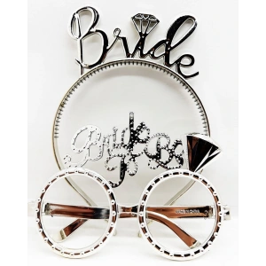 Bride Yazılı Taç Ve Bride To Be Yazılı Gözlük Seti Gümüş Renk (4172)