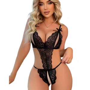 Büyük Beden Fantezi Siyah Dantelli Babydoll