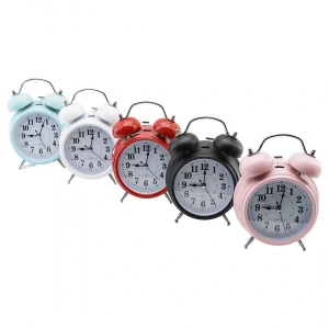 Büyük Klasik Model Masa Çalar Saat Pilli - Ledli Işıklı Yuvarlak - Renkli Metal Kasa Çap:15cm (4172)