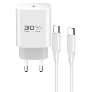 C87C 30W Type-C Çıkışlı Ekstra DL51 1M Type-C to Type-C Kablolu PD Şarj Cihazı - Beyaz
