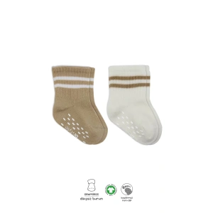 Çemberli Kaymaz Soket Çorap 2li  Bej-ekru