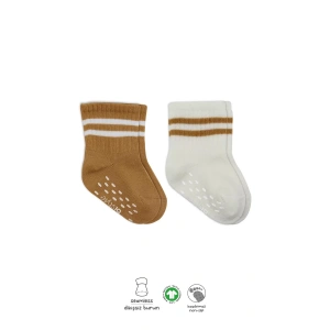 Çemberli Kaymaz Soket Çorap 2li  Ekru Hardal