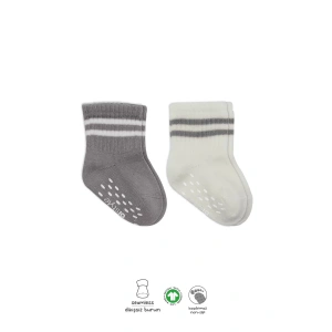 Çemberli Kaymaz Soket Çorap 2li  Gri Ekru