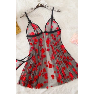 Çiçek Desenli Siyah Transparan Gecelik Tm1319