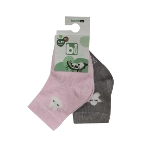 Desenli Bamboo 2li Çorap  Pembe Gri