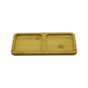 Dikdörtgen - 2 Bölmeli - 10x19.5cm Ahşap Bambu Yağdanlık Altlık (4172)