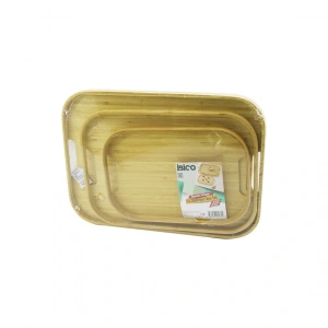 Dikdörtgen - 3 Boy Bambu Ahşap Tepsi Seti 22x33--28x40--33x45cm (4172)