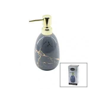 Dikey Tombul Gri Mermer Desen Seramik Sıvı Sabunluk Gold Kapak (4172)