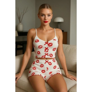 Dudak Desenli Şortlu Pijama Takımı