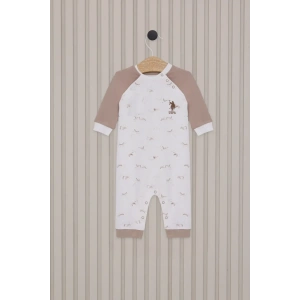 Erkek Bebek Uzun Kol Patiksiz Tulum  Krem