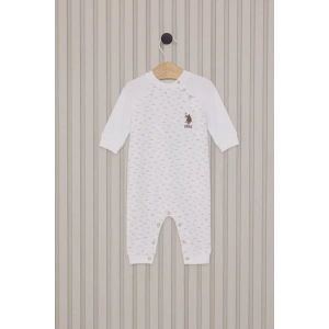 Erkek Bebek Uzun Kol Patiksiz Tulum  Krem