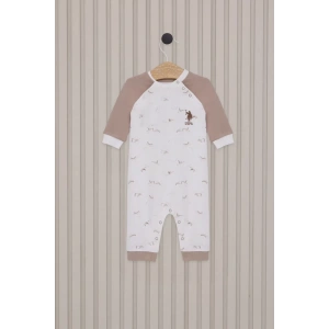 Erkek Bebek Uzun Kol Patiksiz Tulum  Krem