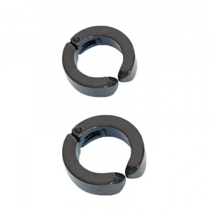 Erkek Küpesi - 2 Adet Siyah Çelik Kıstırmalı Küpe Paslanmaz Atmaz Çelik Siyah Küpe